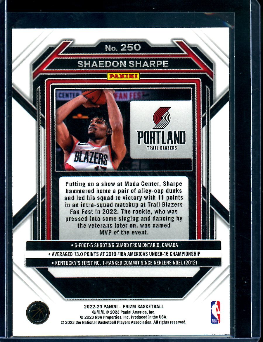 2022/23 Panini Prizm Shaedon Sharpe Rookie Trailblazers
