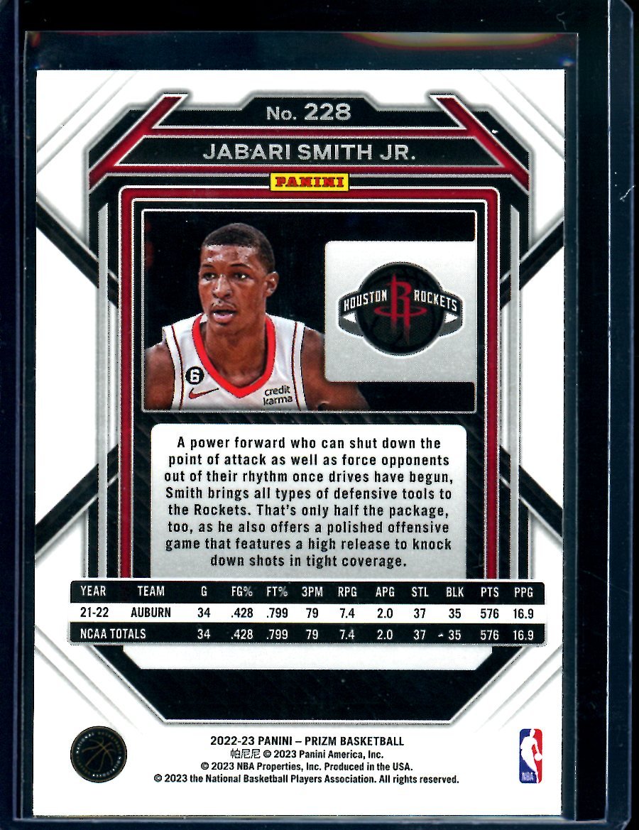 2022/23 Panini Prizm Jabari Smith Jr. Rookie Rockets