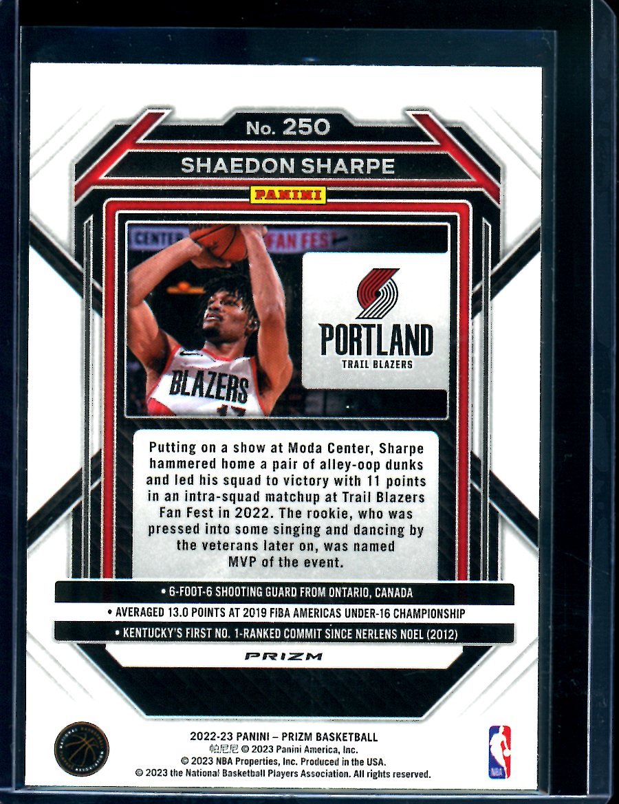 2022/23 Panini Prizm Shaedon Sharpe Rookie Hyper Trailblazers