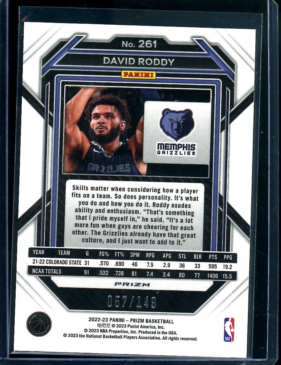 2022/23 Panini Prizm David Roddy Rookie Purple Ice /149 Grizzlies