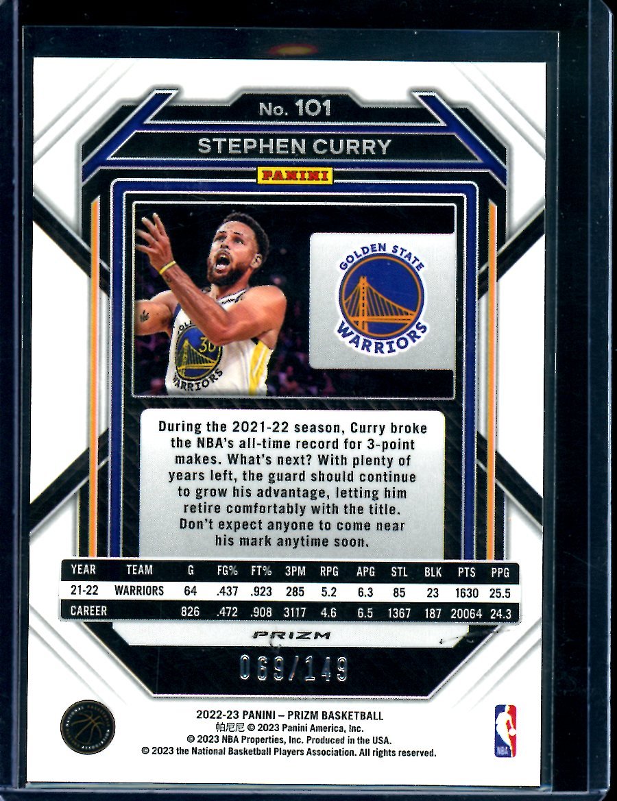 2022/23 Panini Prizm Stephen Curry Purple Ice /149 Warriors