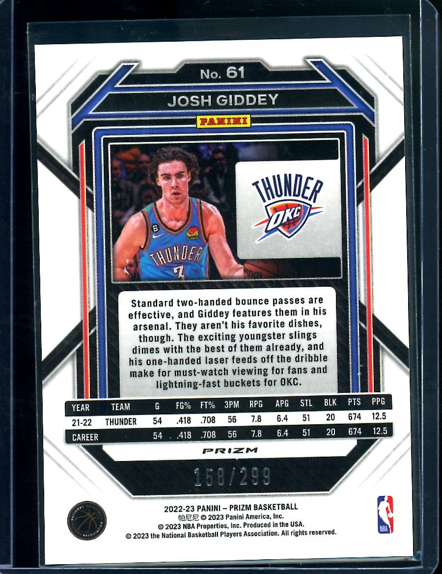 2022/23 Panini Prizm Josh Giddey Red /299 Thunder