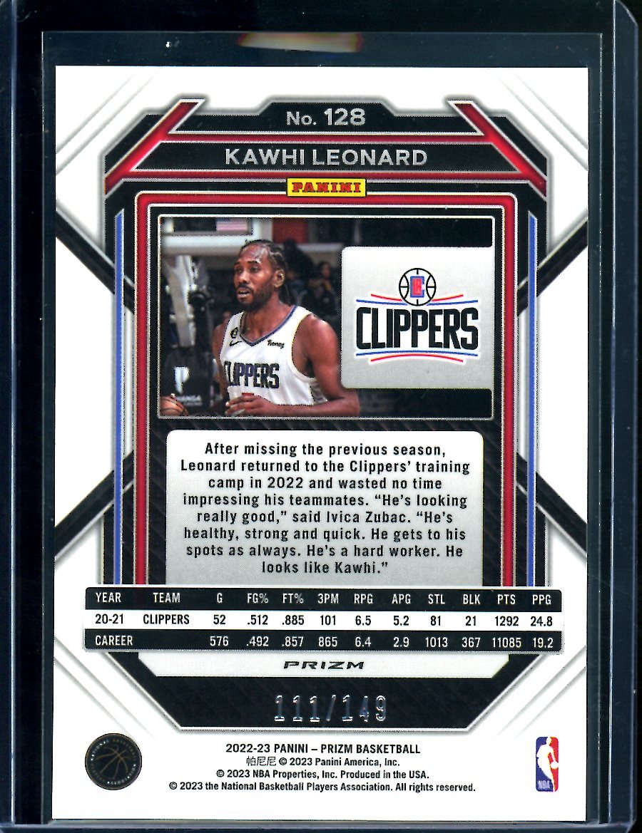 2022/23 Panini Prizm Kawhi Leonard Purple Ice /149 Clippers
