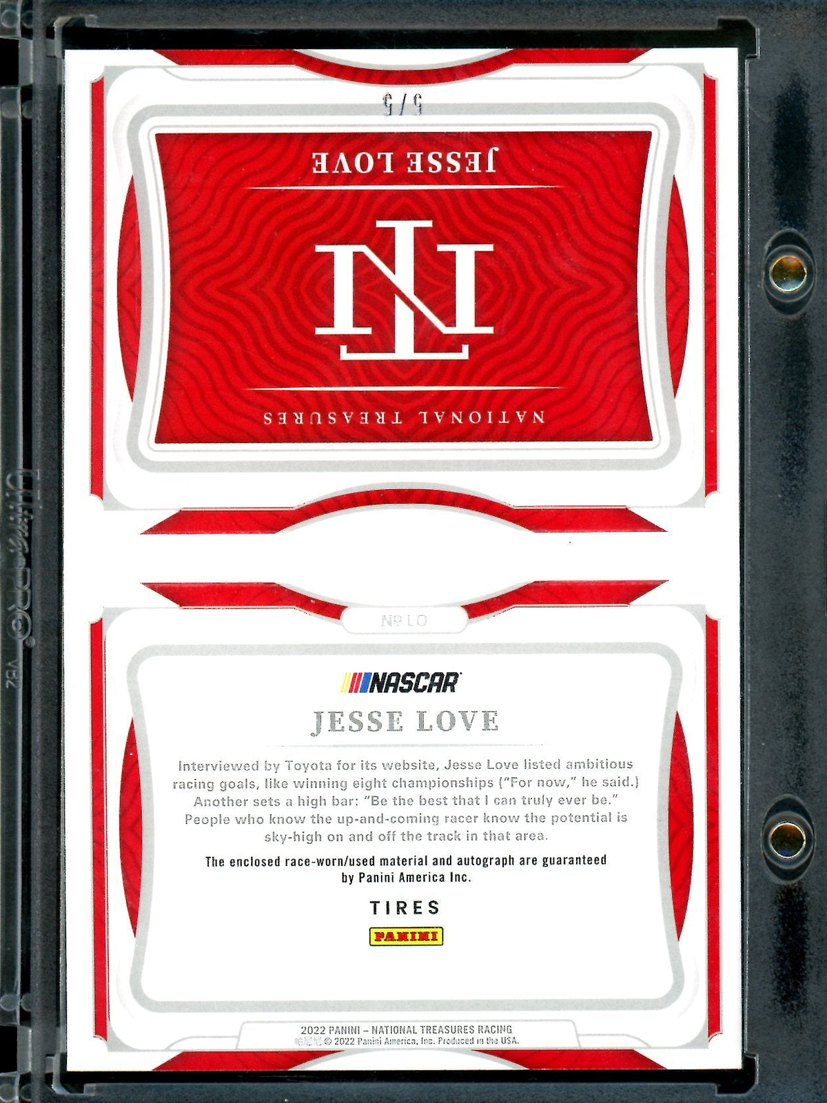 2022 Panini National Treasures Jesse Love Booklet Patch Auto /5 NASCAR