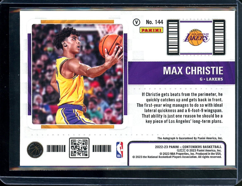 2022/23 Panini Contenders Max Christie Rookie Playoff Ticket Variation Auto Lakers