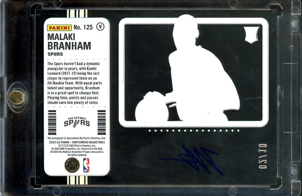 2022/23 Panini Contenders Malaki Branham Rookie Ticket Variation Clear Gold /10 Spurs