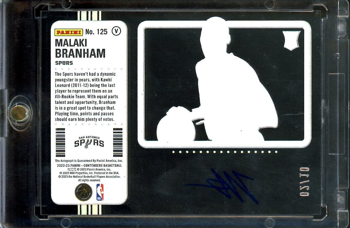 2022/23 Panini Contenders Malaki Branham Rookie Ticket Variation Clear Gold /10 Spurs