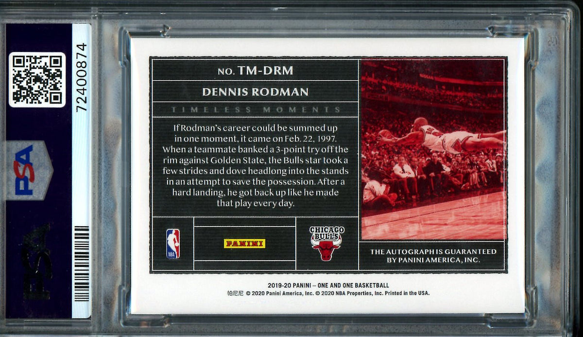 2019/20 Panini One & One Dennis Rodman Timeless Moments Red /25 PSA 10 9 Auto Bulls