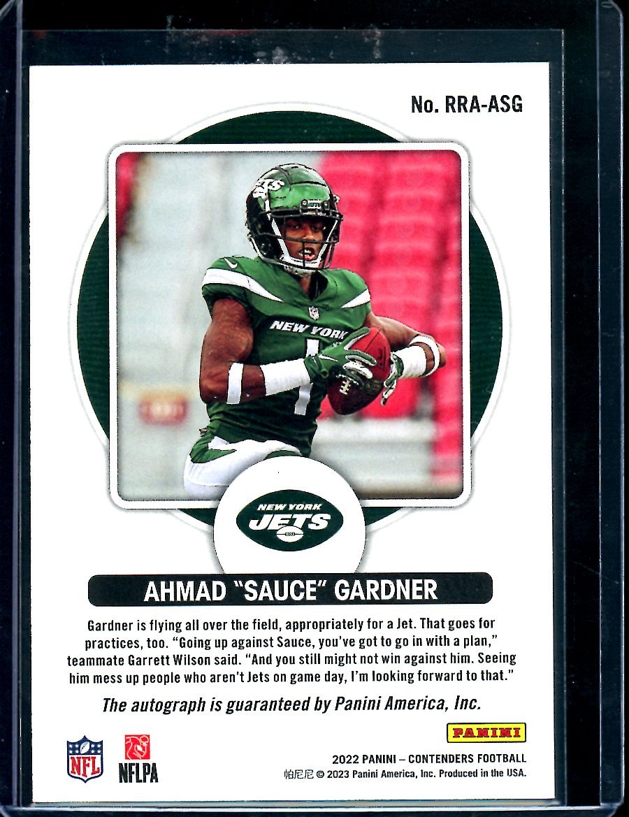2022 Panini Contenders Ahmad "Sauce" Gardner Rookie Roundup Auto /49 Jets