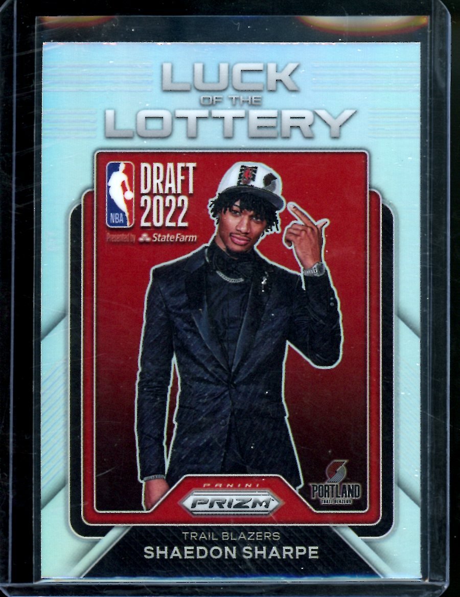 2022/23 Panini Prizm Shaedon Sharpe Rookie Luck of the Lottery Silver Trailblazers