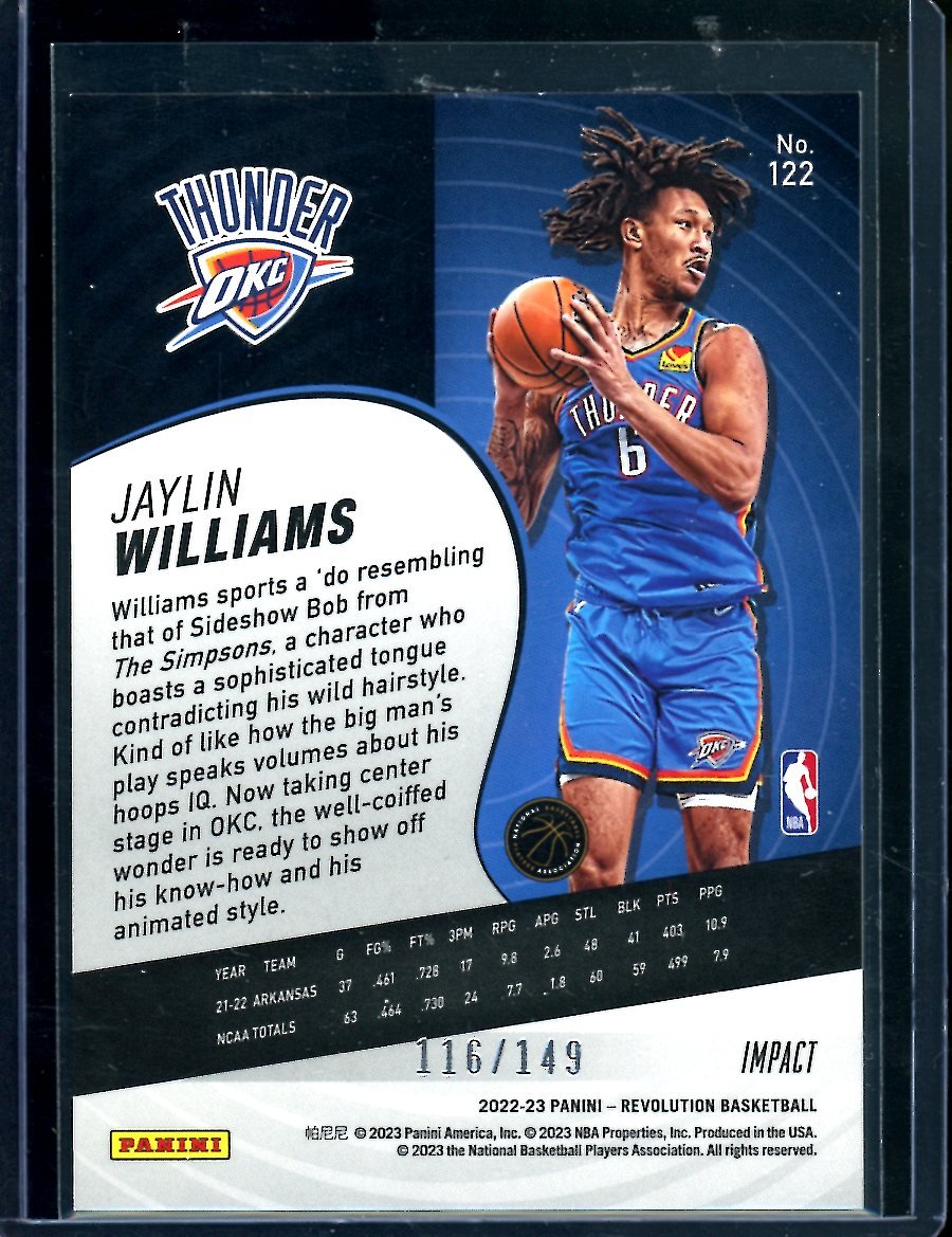 2022/23 Panini Revolution Jaylin Williams Rookie Impact /149 Thunder