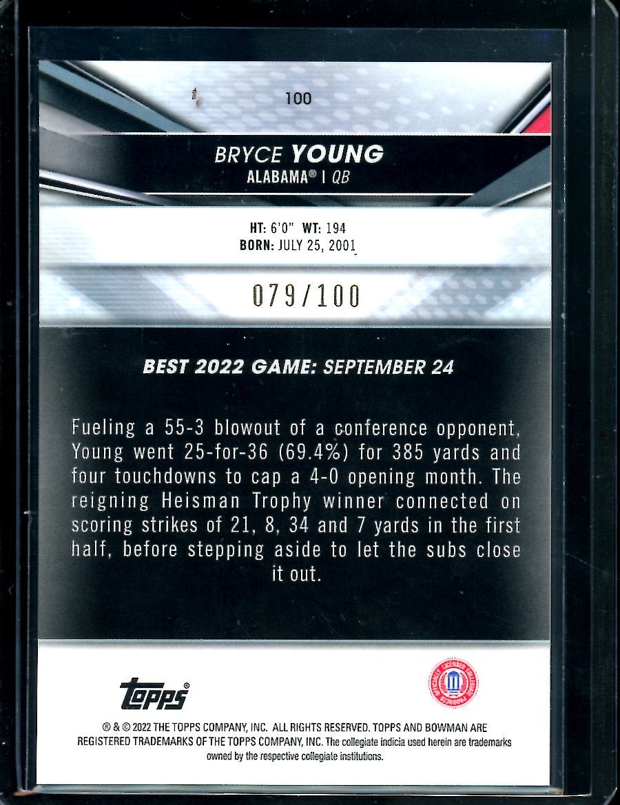 2022 Bowman's Best University Bryce Young Pink Wave Refractor /100 Panthers