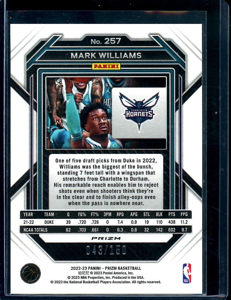 2022/23 Panini Prizm Mark Williams Rookie Blue Disco /150 Hornets
