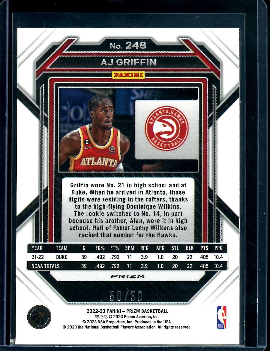 2022/23 Panini Prizm AJ Griffin Rookie Pink Disco /50 Hawks