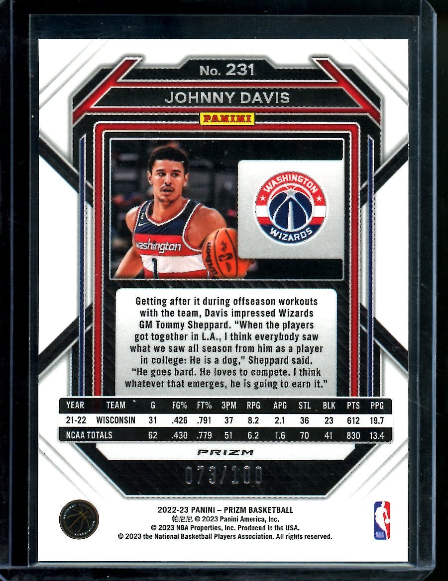 2022/23 Panini Prizm Johnny Davis Rookie Red Disco /100 Wizards