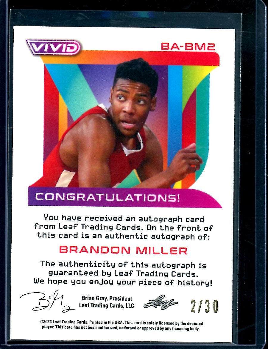 2022/23 Leaf Vivid Brandon Miller Auto /30 Alabama