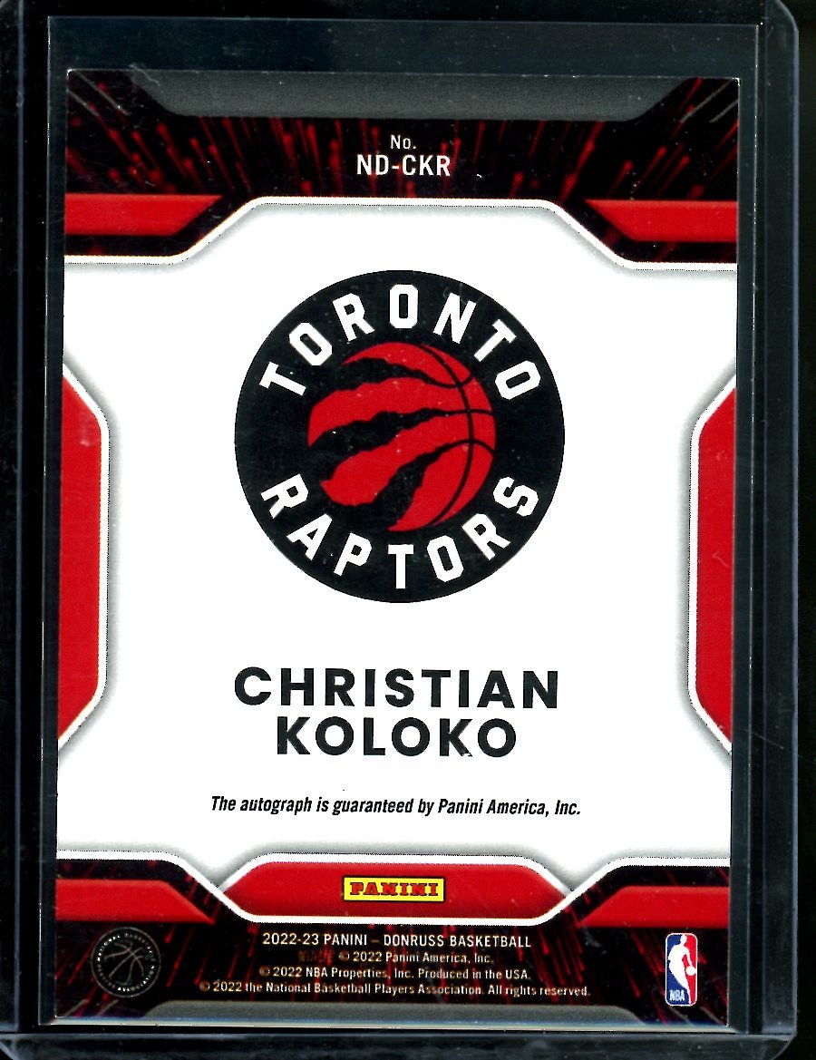 2022/23 Panini Donruss Christian Koloko Rookie Next Day Auto Raptors