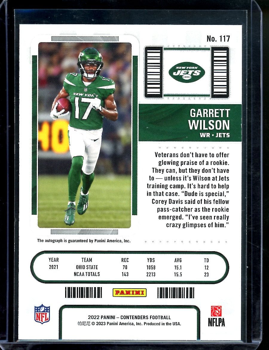2022 Panini Contenders Garrett Wilson Rookie Ticket Auto Jets