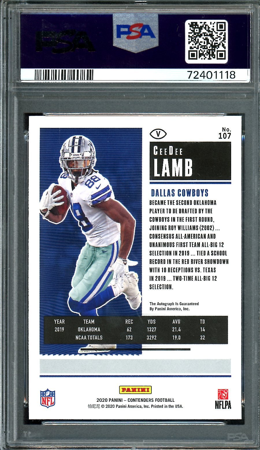 2020 Panini Contenders CeeDee Lamb Rookie Auto Vatiation FOTL Red PSA 9 Cowboys