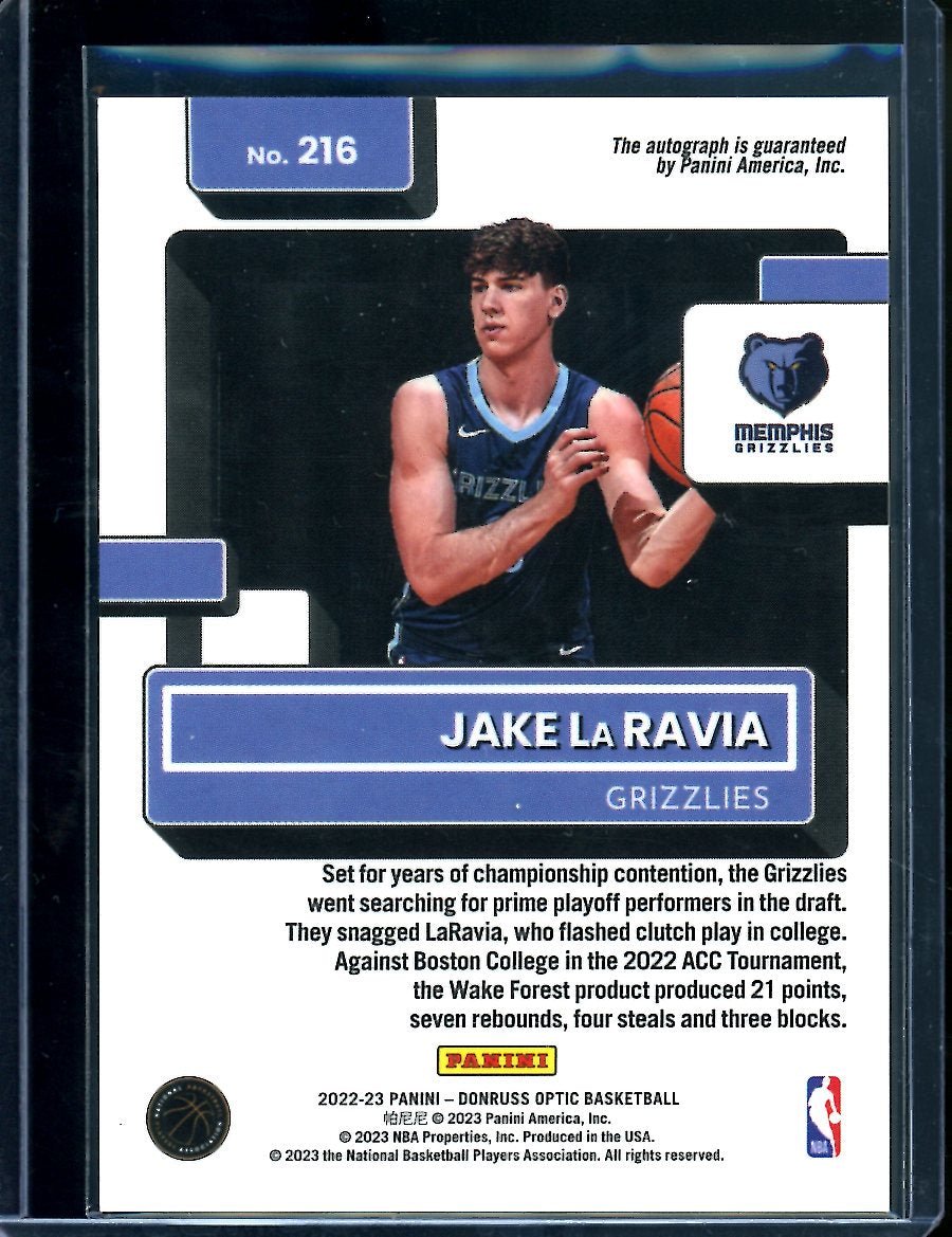 2022/23 Panini Optic Jake LaRavia Rookie Auto Grizzlies