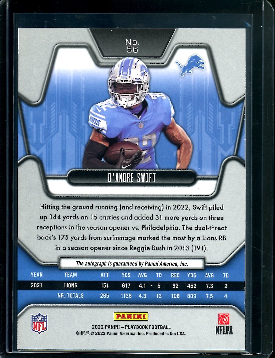 2022 Panini Playbook D'Andre Swift Auto /10 Lions