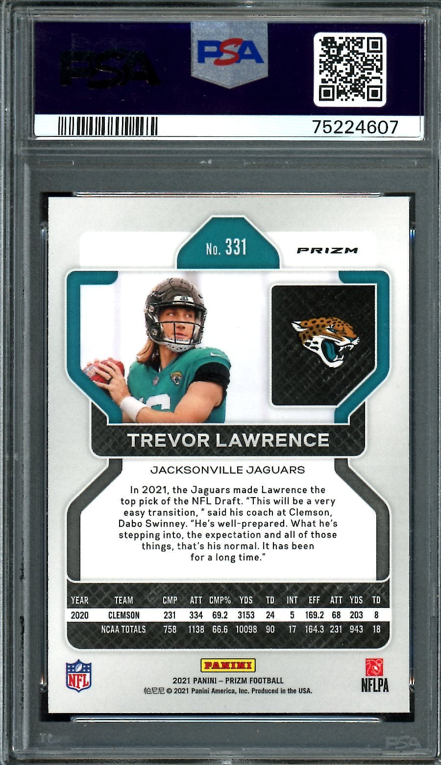 2021 Panini Prizm Trevor Lawrence Rookie Disco PSA 9 Jaguars