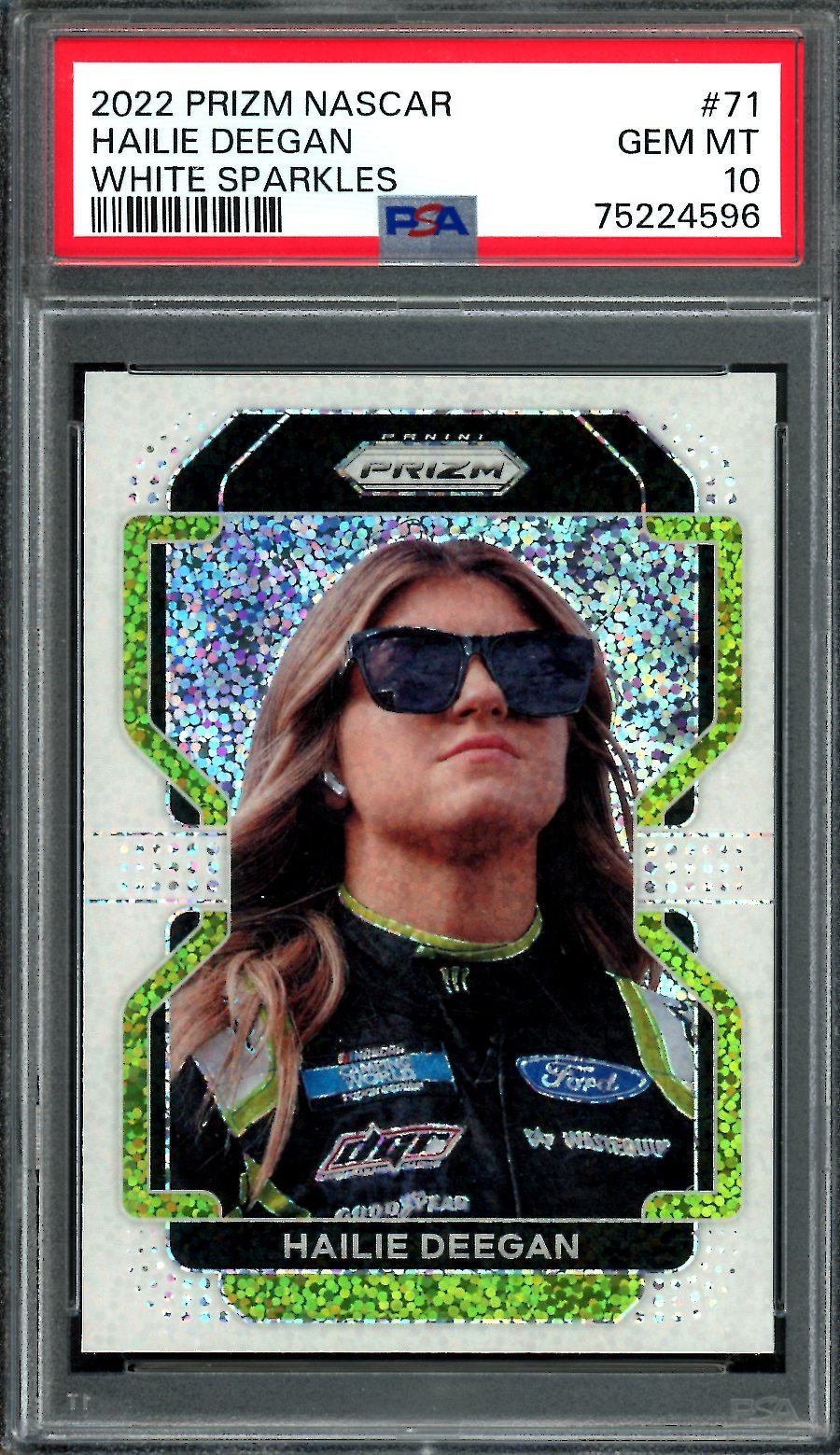 2022 Panini Prizm Hailie Deegan White Sparkles PSA 10 NASCAR