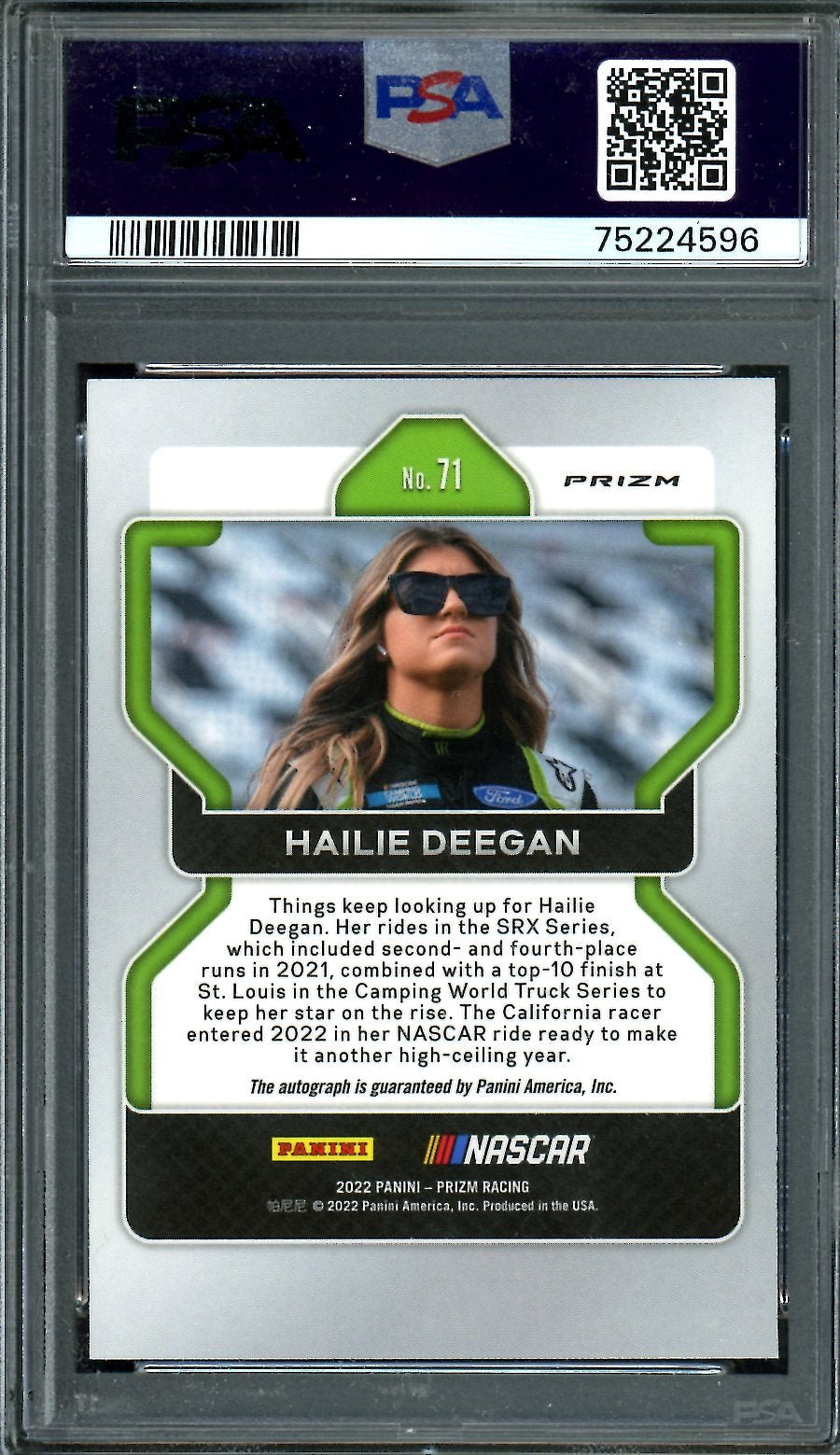 2022 Panini Prizm Hailie Deegan White Sparkles PSA 10 NASCAR