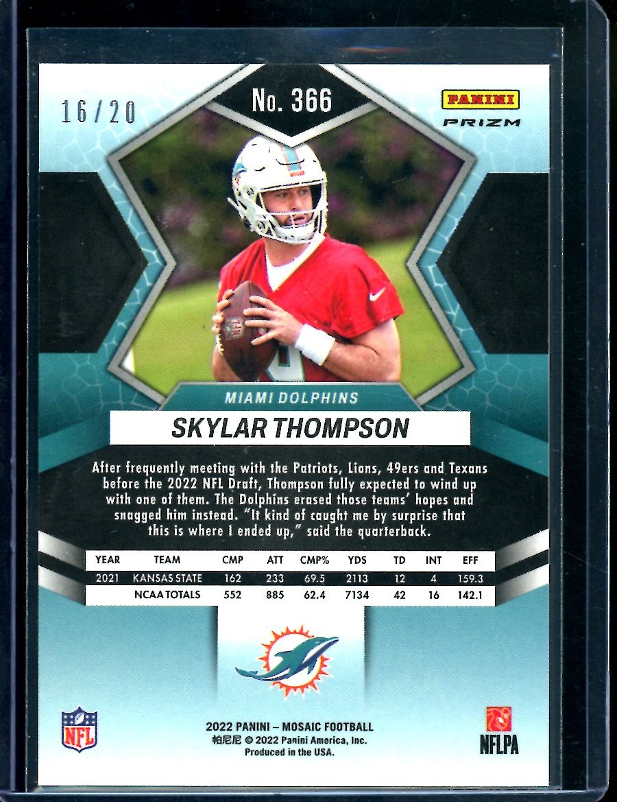 2022 Panini Mosaic Skylar Thompson Rookie Pink Disco /20 Dolphins