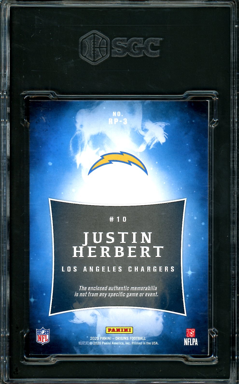 2020 Panini Origins Justin Herbert Rookie Patch Orange /75 SGC 9 Chargers