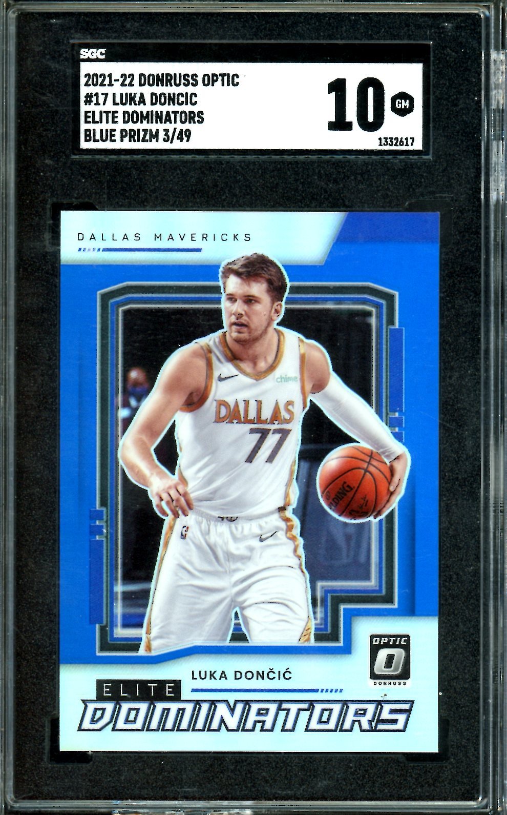 2021/22 Panini Optic Luka Doncic Elite Dominators Blue /49 SGC 10 Mavericks