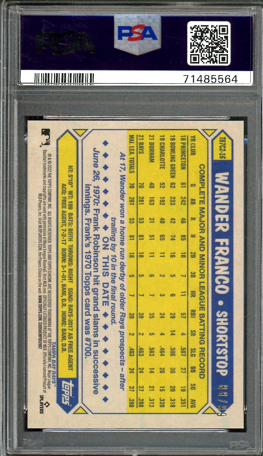 2022 Topps Silver Pack Wander Franco Rookie Green /99 PSA 9 Rays