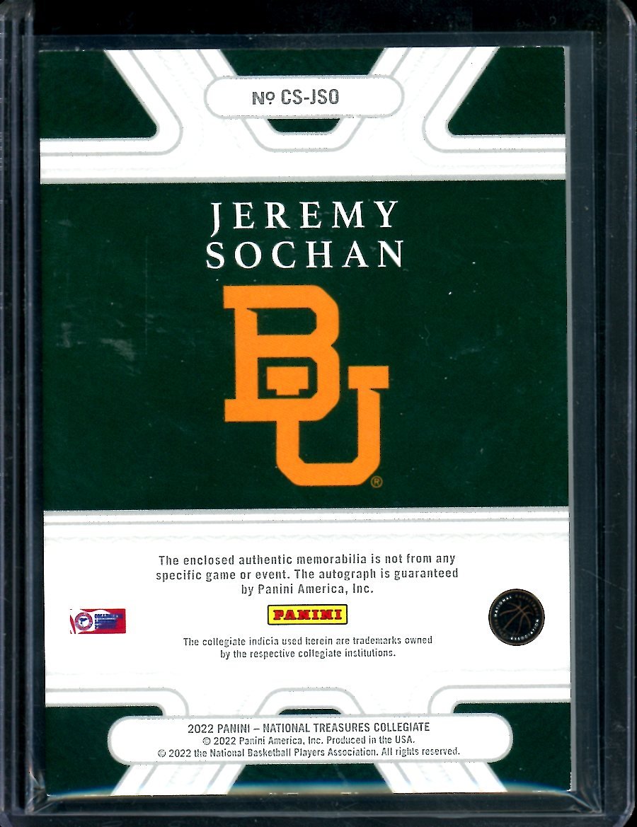 2022/23 Panini National Treasures Collegiate Jeremy Sochan Rookie RPA /49 Spurs