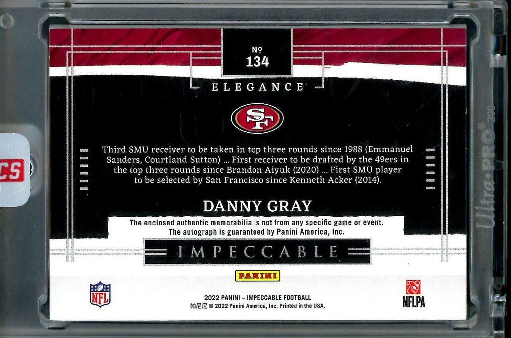 2022 Panini Imnpeccable Danny Gray Rookie RPA /25 49ers