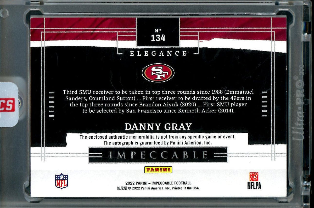 2022 Panini Imnpeccable Danny Gray Rookie RPA /25 49ers