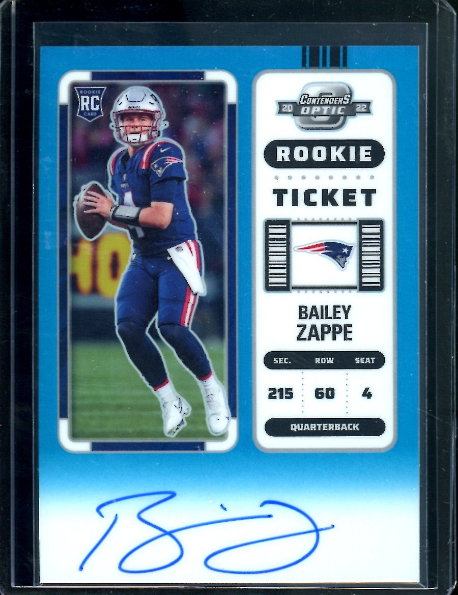 2022 Panini Contenders Optic Bailey Zappe Rookie Auto Light Blue /99 Patriots