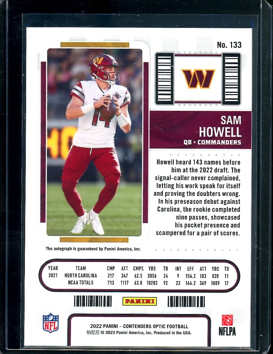 2022 Panini Contenders Optic Sam Howell Rookie Auto Commanders