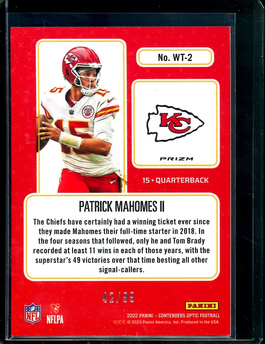 2022 Panini Contenders Optic Patrick Mahomes II Winning Ticket Blue /99 Chiefs