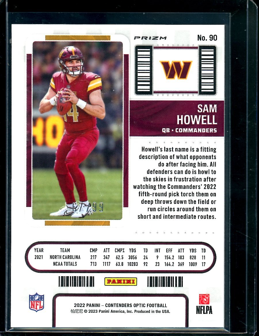 2022 Panini Contenders Optic Sam Howell Rookie Blue /99 Commanders