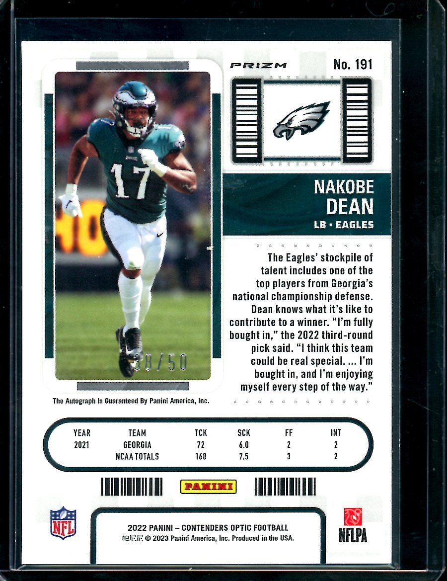 2022 Panini Contenders Optic Nakobe Dean Rookie Auto Orange /50 Eagles