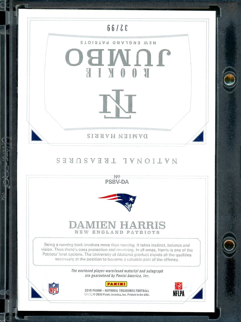 2019 Panini National Treasures Damien Harris Rookie Jumbo Booklet /99 Patriots