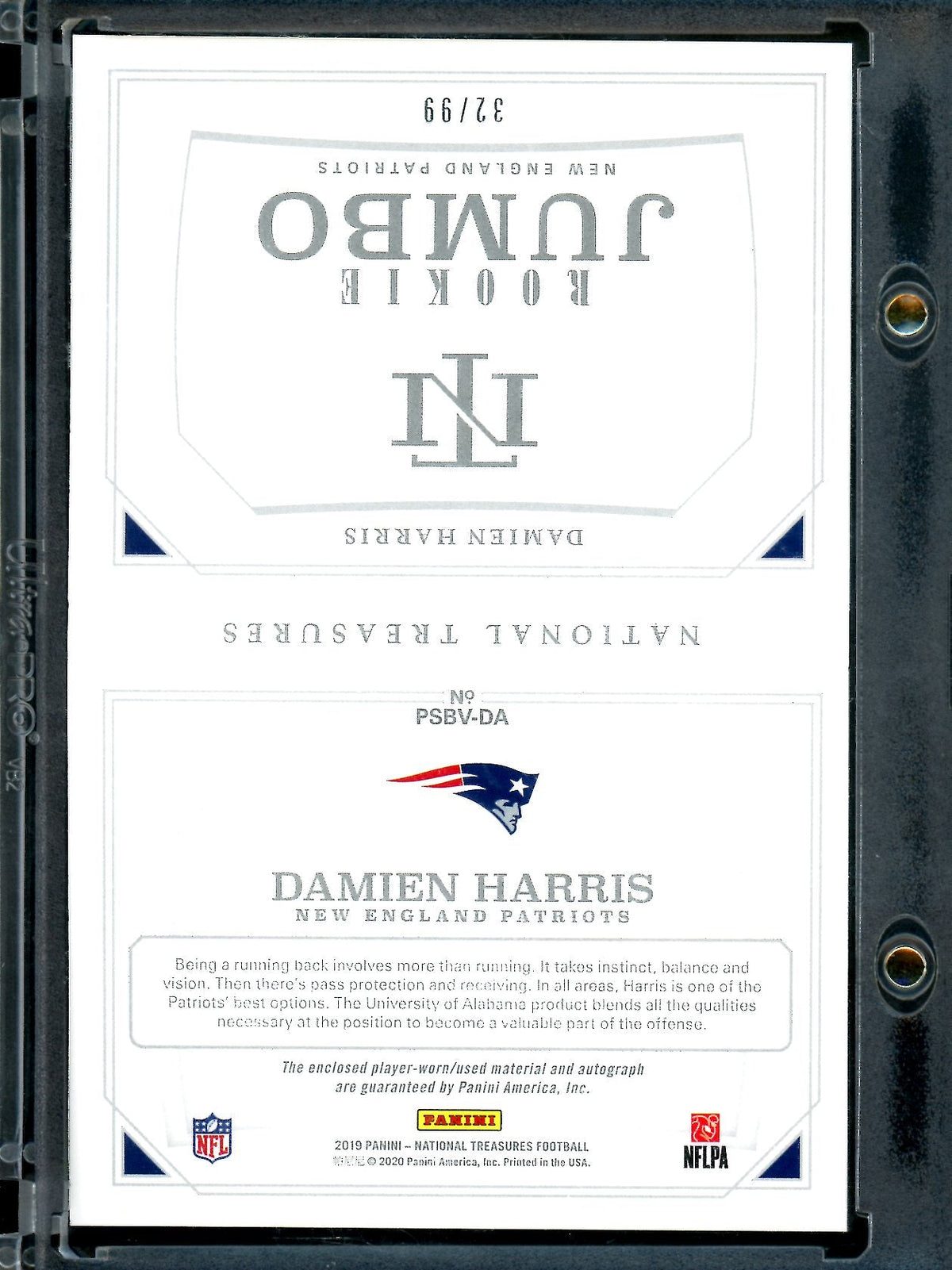 2019 Panini National Treasures Damien Harris Rookie Jumbo Booklet /99 Patriots