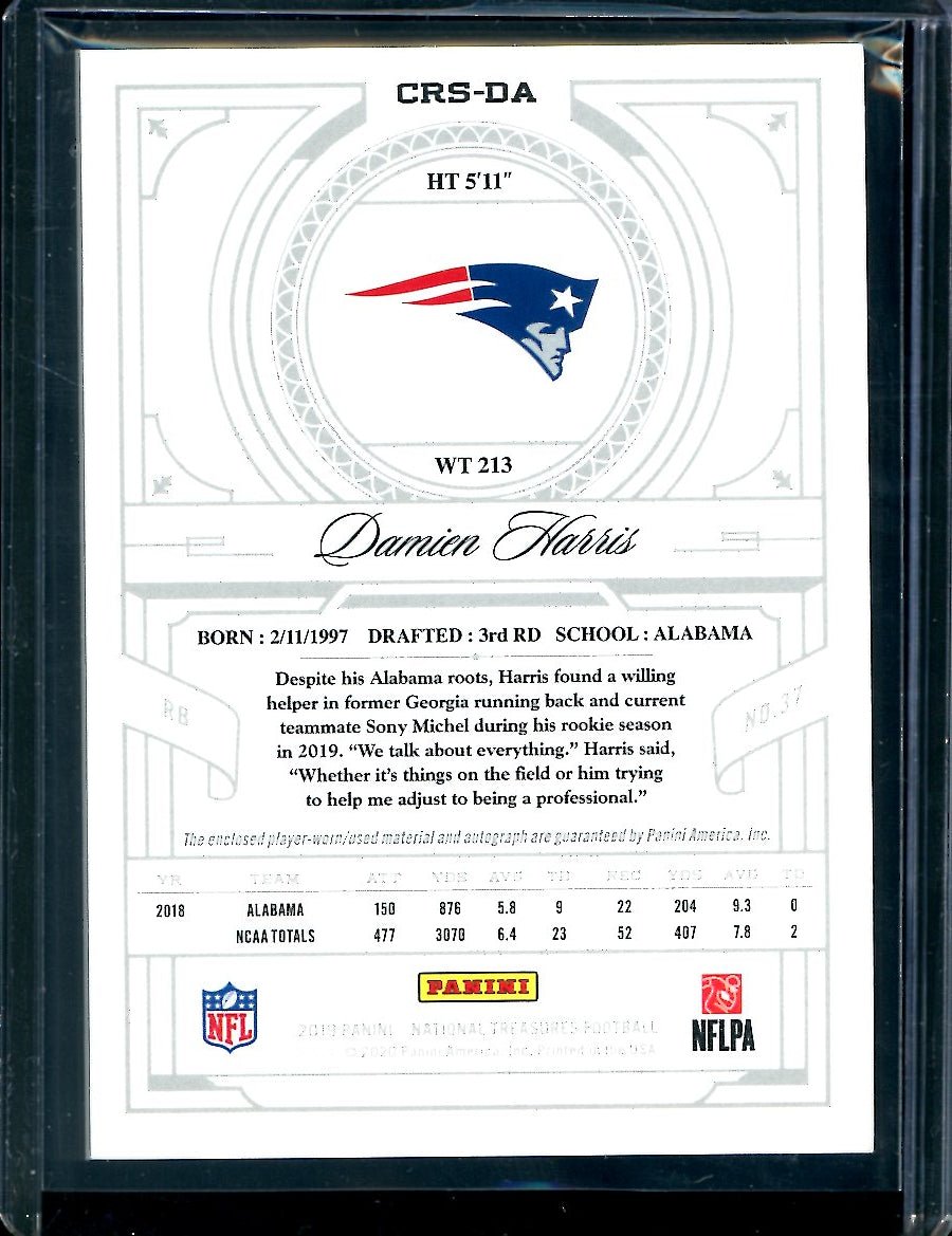 2019 Panini National Treasures Damien Harris Rookie RPA /99 Patriots