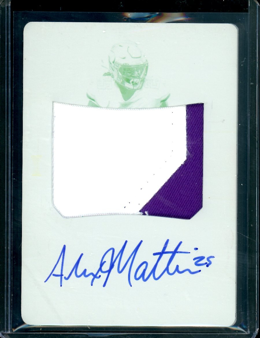 2019 Panini National Treasures Alexander Mattison Rookie Printing Plate RPA 1/1 Vikings