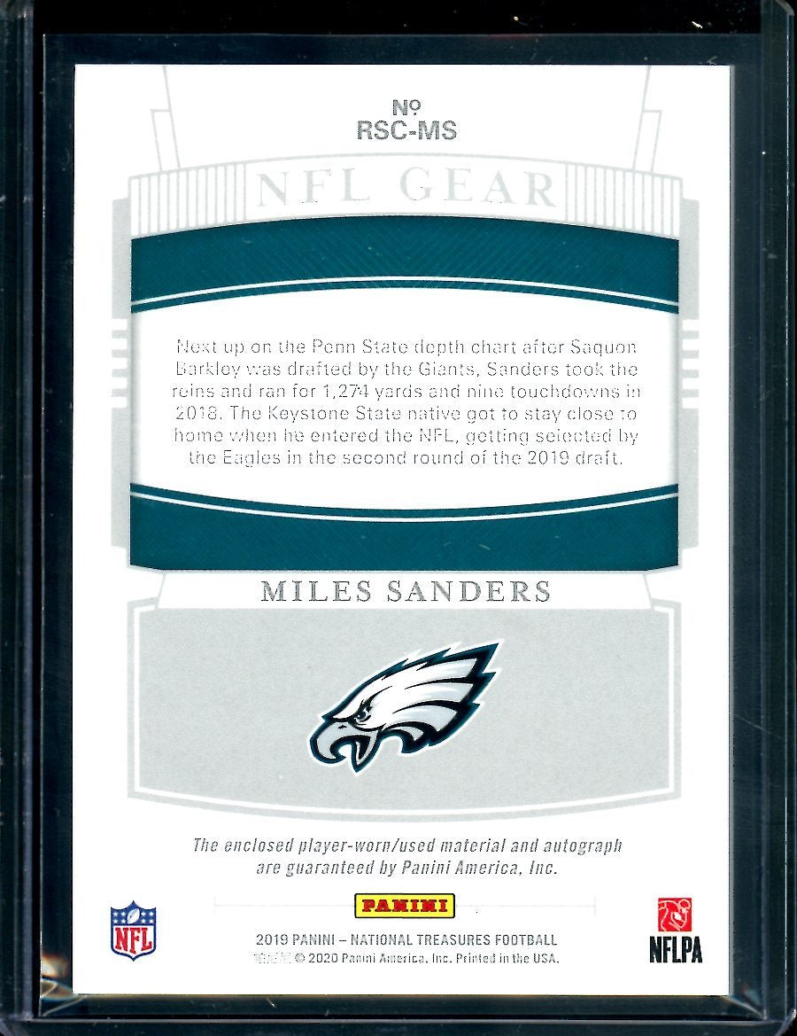 2019 Panini National Treasures Miles Sanders Rookie NFL Gear RPA /49 Eagles
