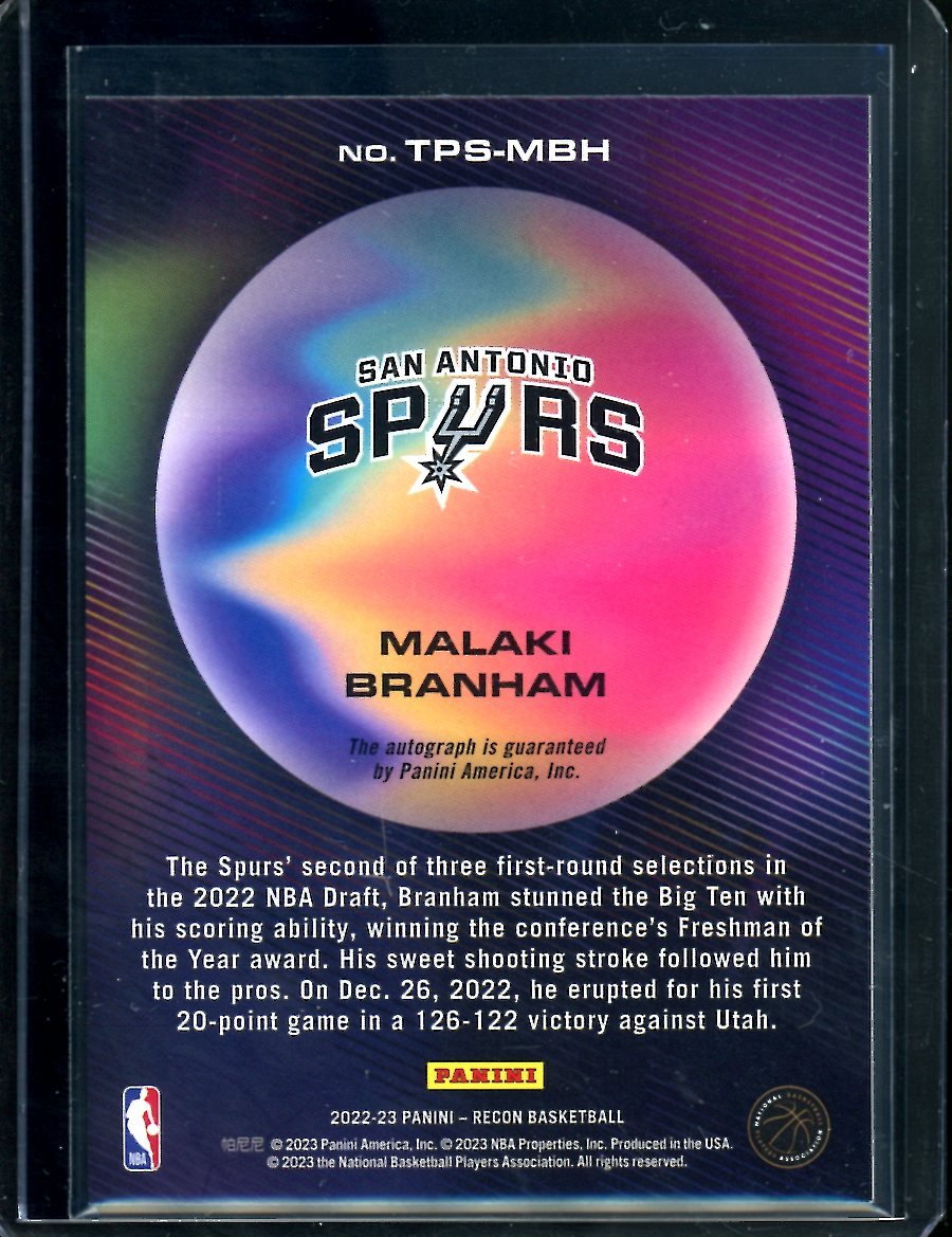 2022/23 Panini Recon Malaki Branham Rookie Auto /99 Spurs