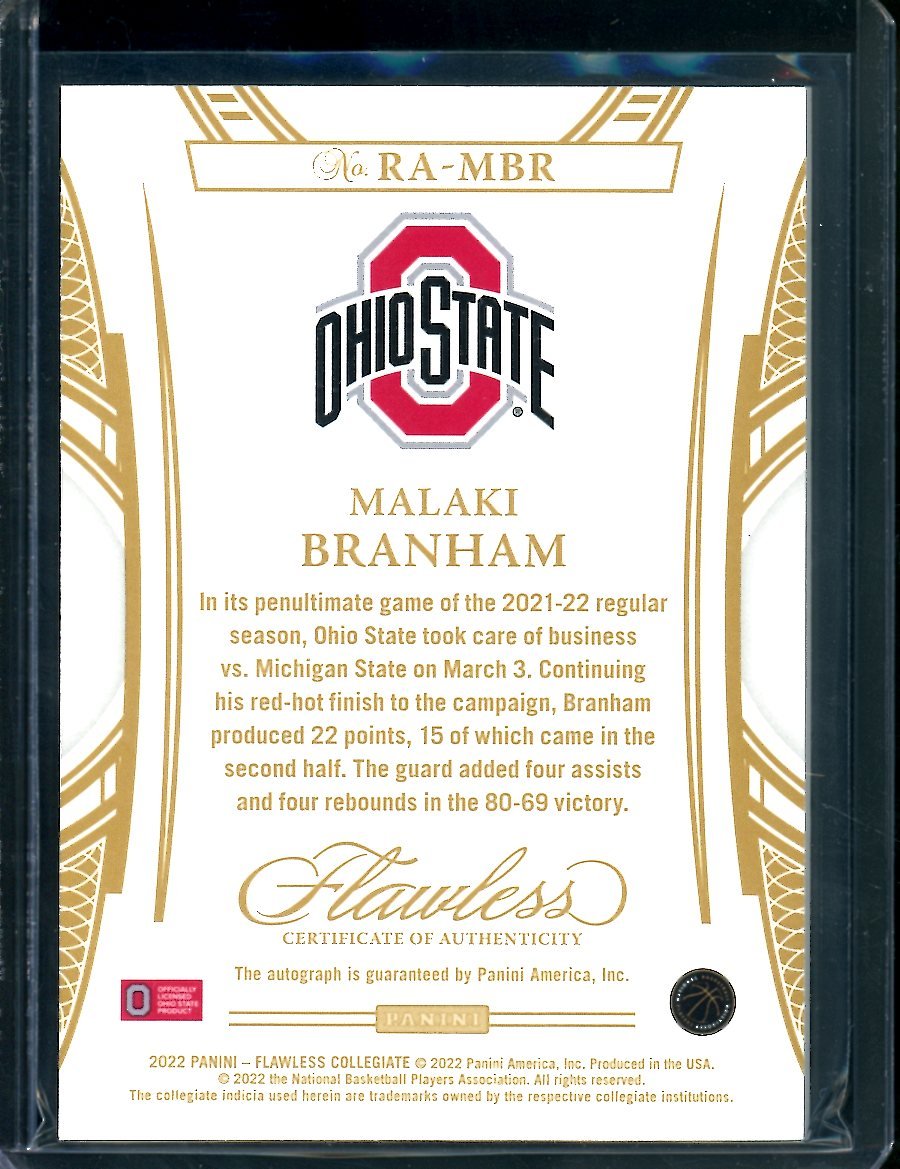 2022/23 Panini Flawless Collegiate Malaki Branham Rookie Auto /25 Spurs