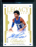 2022/23 Panini Flawless Collegiate De'Aaron Fox Legacy Auto Gold /10 Kings