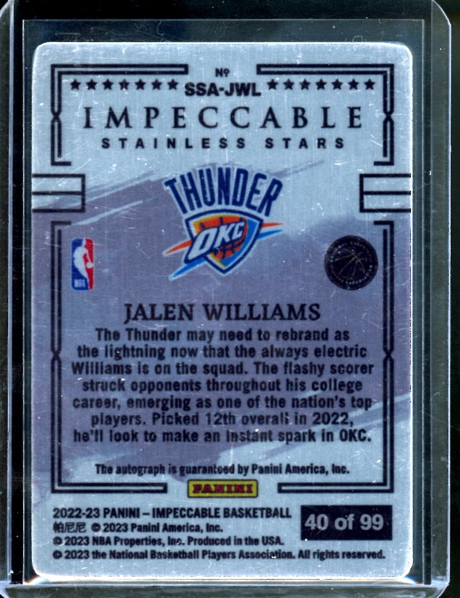 2022/23 Panini Impeccable Jalen Williams Rookie Stainless Stars Auto /99 Thunder