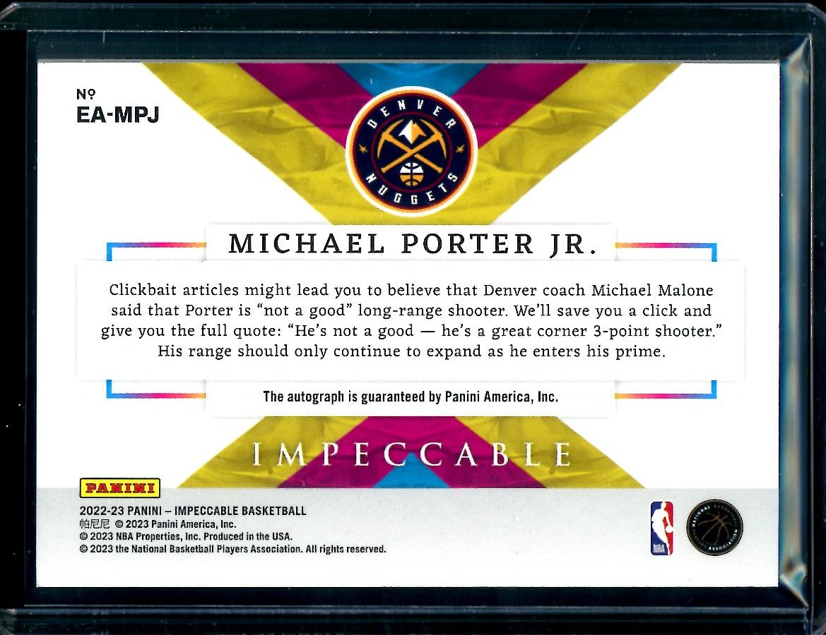 2022/23 Panini Impeccable Michael Porter Jr. Extravagance Auto /25 Nuggets